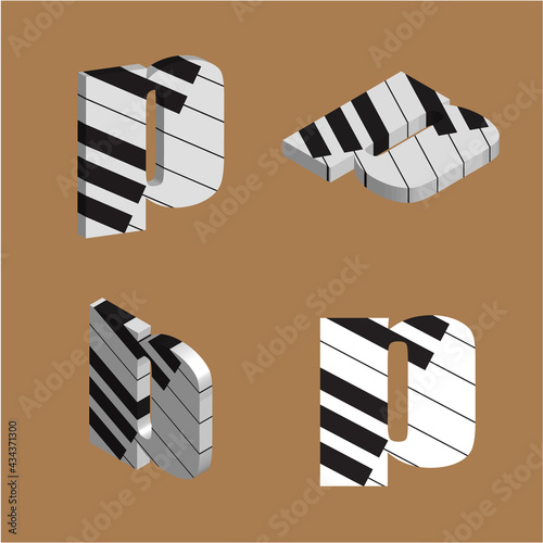 Abstract vector alphabet - p made from piano - alphabet set