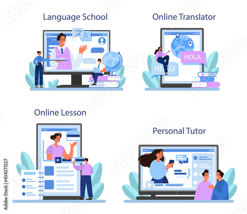 Translator online service or platform set. Linguist translating documents
