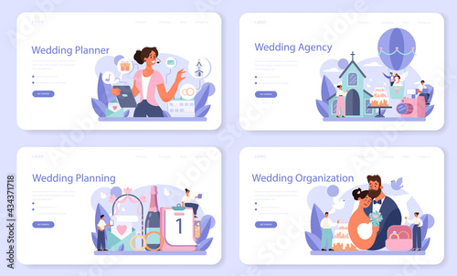 Wedding planner web banner or landing page set. Professional organizer