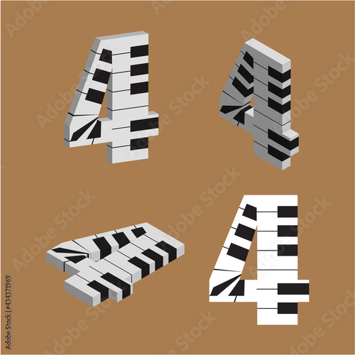 Abstract vector number 4  made from piano - numbers set