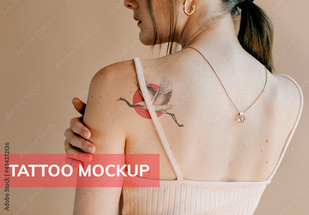 Tattoo Design Mockup on a Woman Shoulder Stock Template | Adobe Stock