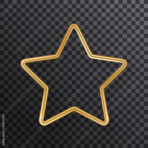 Star luxury 3d gold frame isolated on transparent background. Vector illustration. Party design label, Christmas badge, bronze metallic wire speech bubble for motivational quotes, realistic border