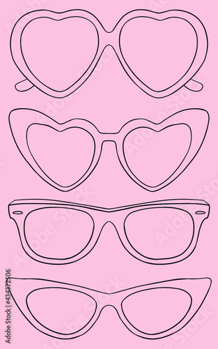 Sunglasses. Accessories. Trendy fashion for young peoples. Millennials and zoomers style. Active lifestyle. Cute Hand drawn illustration. Digital art. Transparent icon collection. Vector EPS10. 