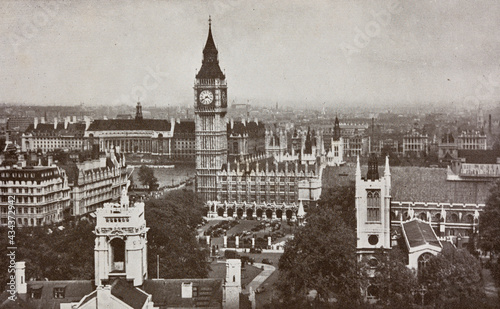 london in england and house of parlament in the 1950s