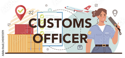 Customs officer typographic header. Passport control at the airport.