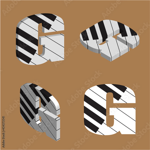 Abstract vector alphabet - G made from piano - alphabet set