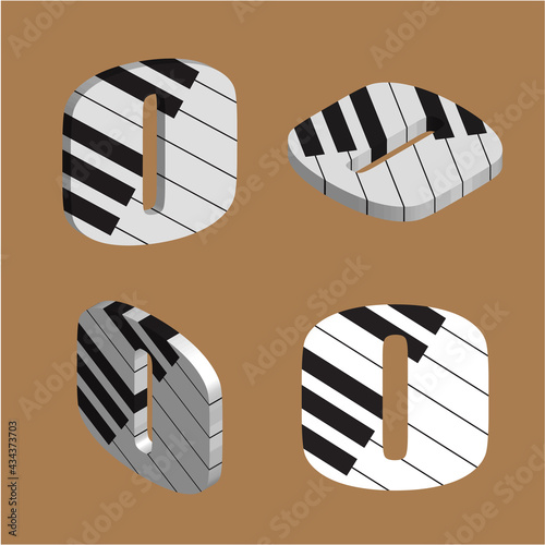 Abstract vector alphabet - O made from piano - alphabet set