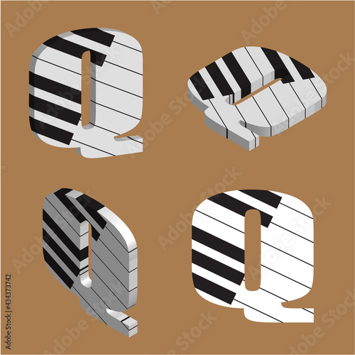 Abstract vector alphabet - Q made from piano - alphabet set