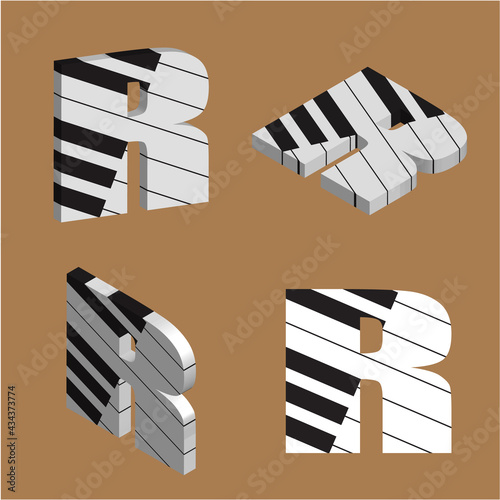 Abstract vector alphabet - R made from piano - alphabet set
