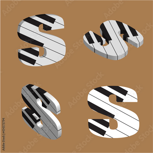 Abstract vector alphabet - S made from piano - alphabet set