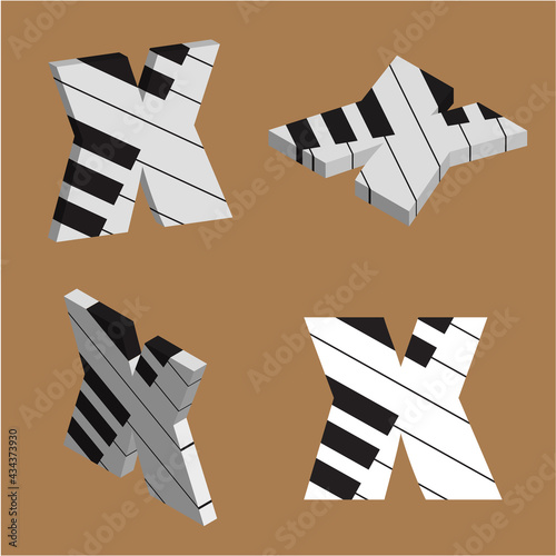 Abstract vector alphabet - X made from piano - alphabet set