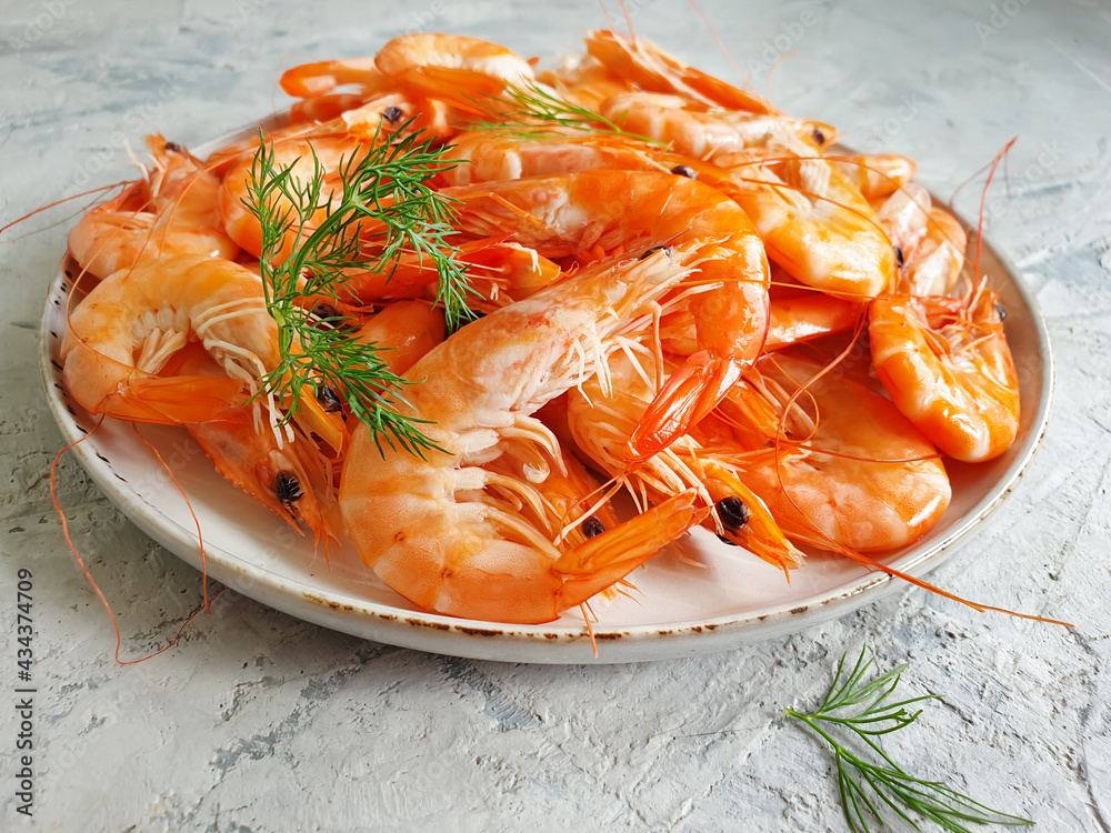 boiled shrimp plate on concrete background
