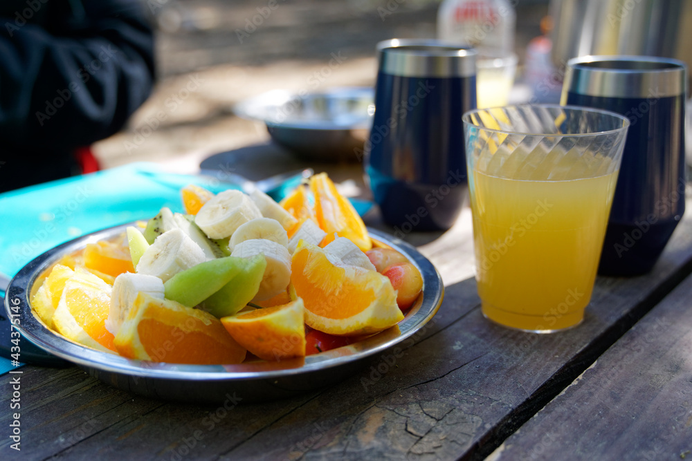 Fruits for breakfast at campsite Fruits for breakfast at campsite