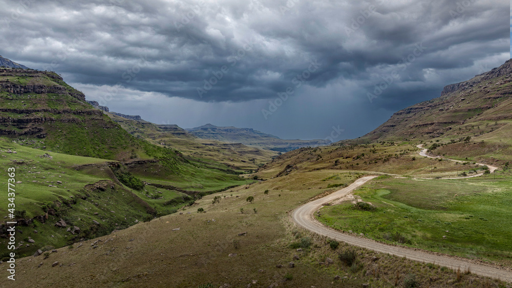 dangerous pass road to Sanipass, border between South Africa and Lesotho, 