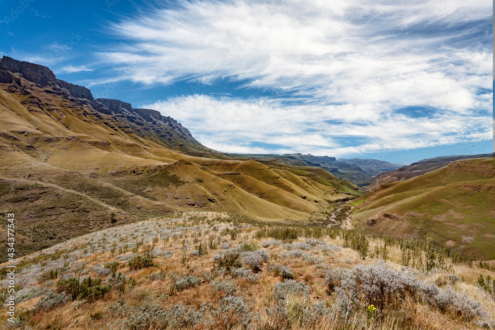 dangerous pass road to Sanipass, border between South Africa and Lesotho, 