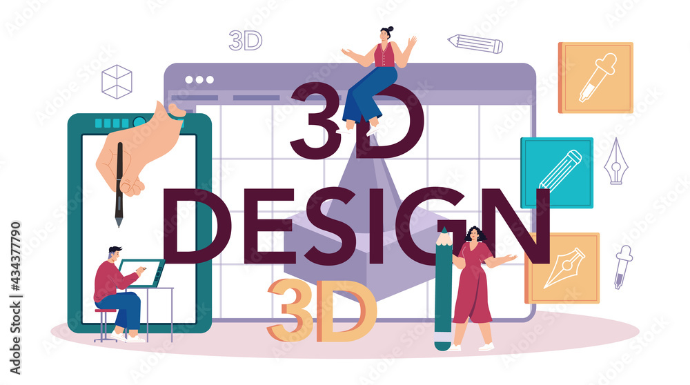 3D design typographic header. Digital drawing with electronic tools 3D design typographic header. Digital drawing with electronic tools