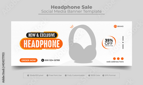 Exclusive headphone product sale facebook cover and web banner template