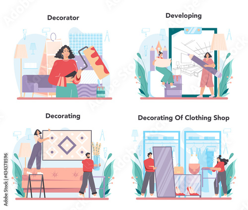 Professional decorator concept set. Designer planning the design