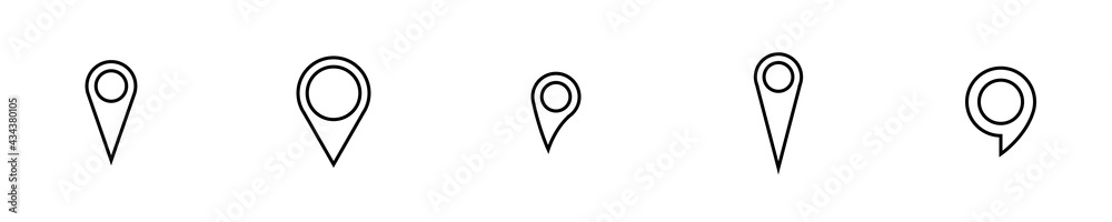 Conjunto de iconos de ubicación estilo línea. Concepto de localización, destino o punto de entrega. Ilustración vectorial Conjunto de iconos de ubicación estilo línea. Concepto de localización, destino o punto de entrega. Ilustración vectorial