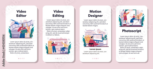 Motion or video designer mobile application banner set. Artist create