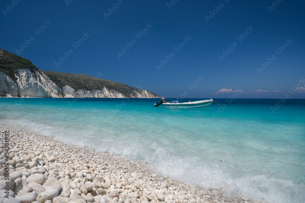 Remote and hidden Fteri beach in Keflaonia Island, Greece, Europe