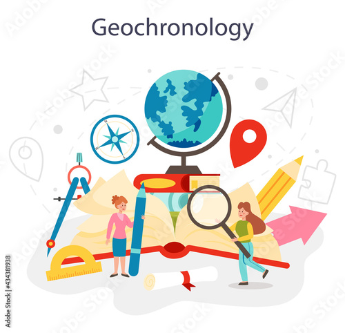 Geography class concept set. Studying the lands, features, inhabitants