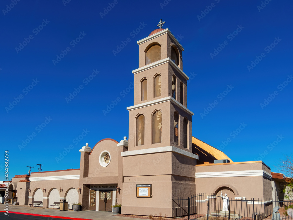 Sunny exterior view of the St Peter the Apostle