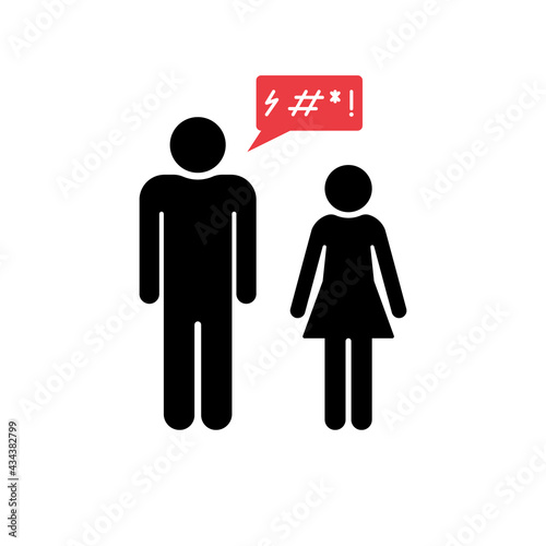 Domestic Violence Icon. Quarrel between Man and Woman. Insult and Profanity concept. Domestic Abuse Icon. Family Violence and Discrimination Woman. Vector illustration