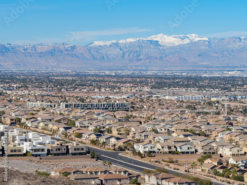 High angle view of the Vegas cityscape from Henderson View Pass