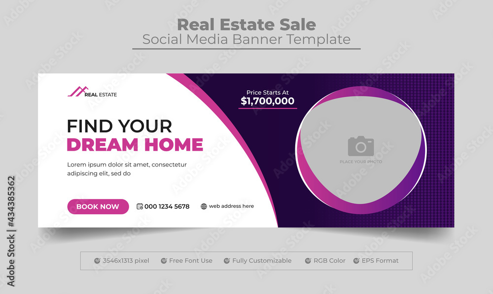 Dream home sale real estate facebook cover and web banner for real estate business