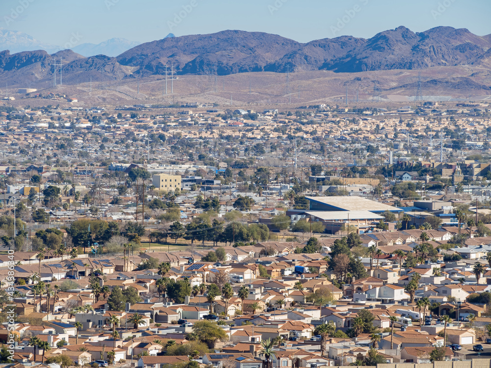 High angle view of the Vegas cityscape from Henderson View Pass