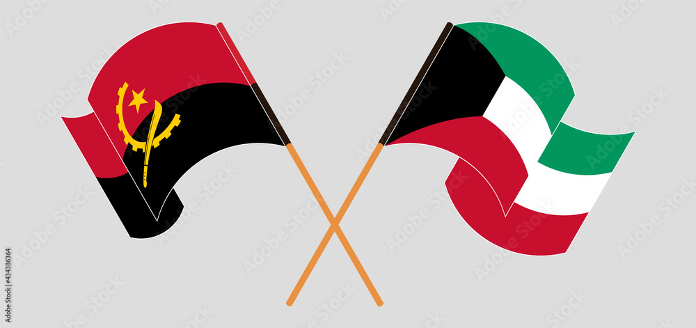 Crossed and waving flags of Angola and Kuwait Crossed and waving flags of Angola and Kuwait