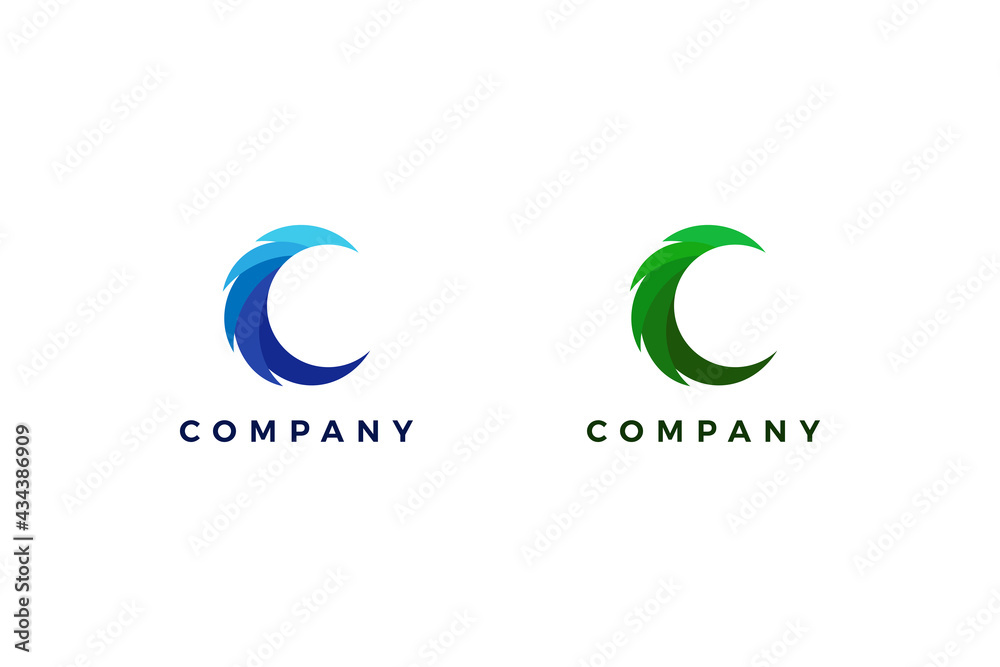 Letter c wave eco friendly business logo design