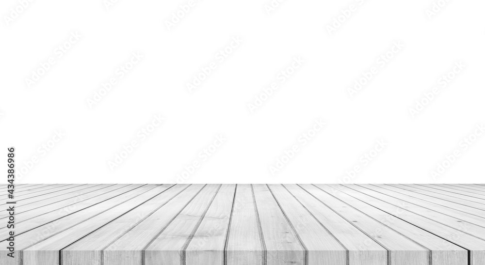 Empty light white wood table top isolate on white background