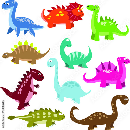 Fototapeta Naklejka Na Ścianę i Meble -  set of cute dinosaurs cartoon collection isolated in white background