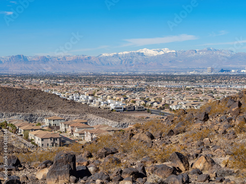 High angle view of the Vegas cityscape from Henderson View Pass