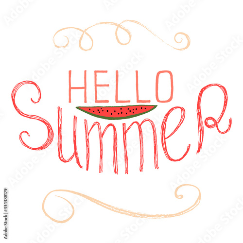 'Hello Summer' lettering with watermelon