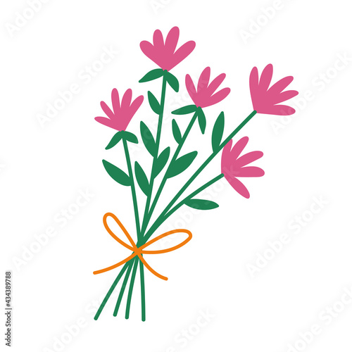 Cute pink flowers bouquet.Vector hand drawn cartoon