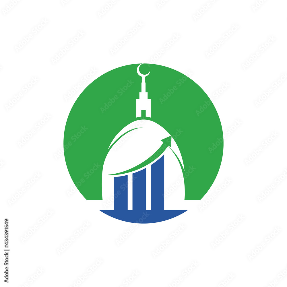 Islamic chart business vector logo design template. Mosque and bar chart icon design.