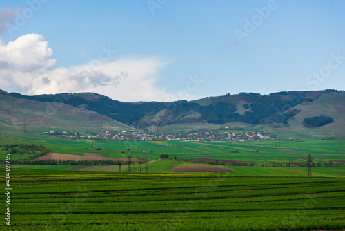 Spring landscape with settlement and field, Armenia © vahanabrahamyan