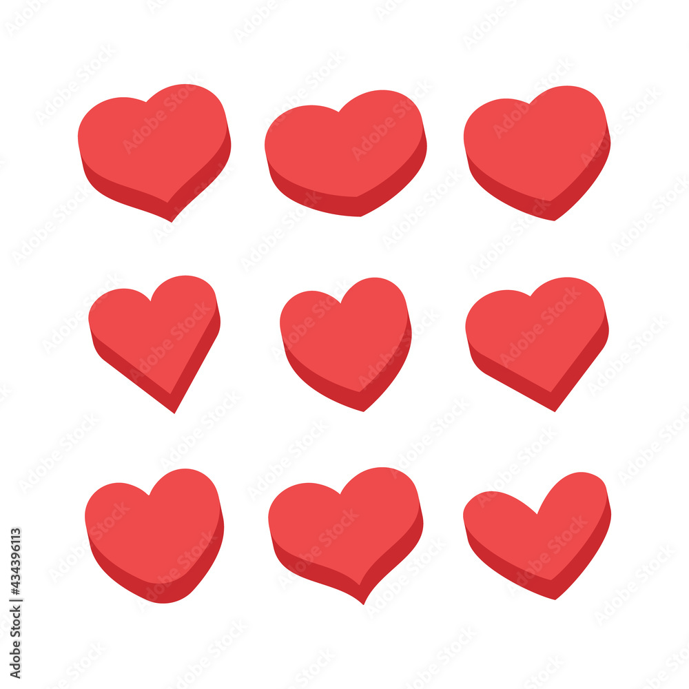 3d heart set, flat style design. Love symbol for valentine's day.