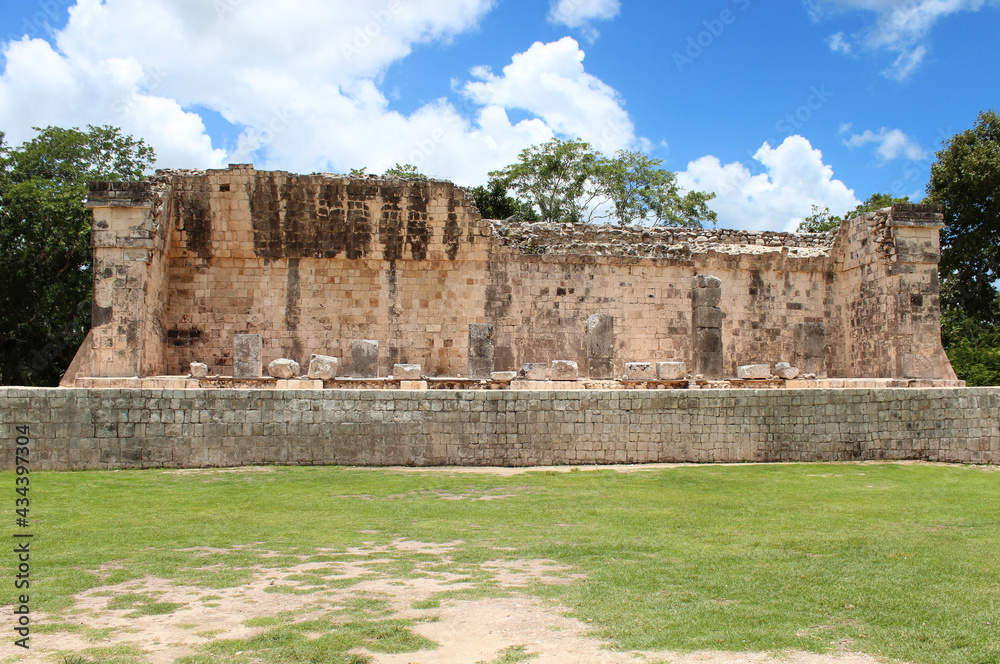 The Great Ball Court at the archeological site Chichen Itza, Yucatan, Mexico. Mexican historical site.