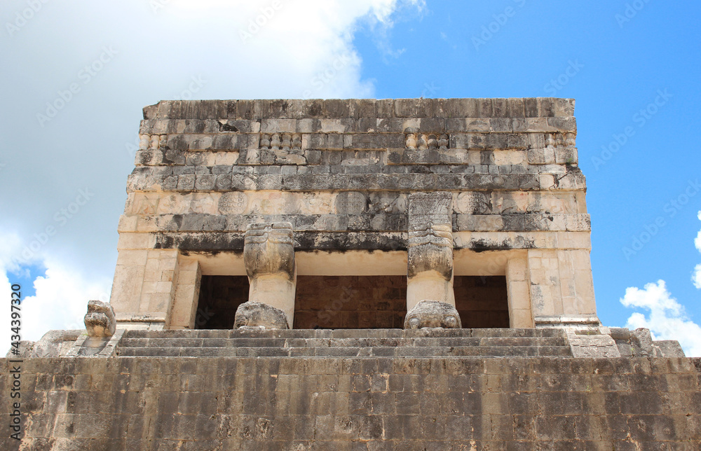 Upper Temple of the Jaguars, part of the Ball game court (juego de pelota) in the Mayan city of Chichen Itza, Yucatan, Mexico. Mexican archaeological site.