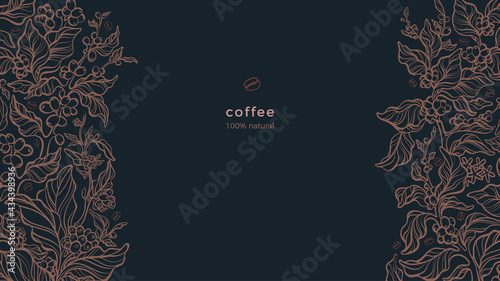 Coffee border. Aroma plantation, raw arabica beans