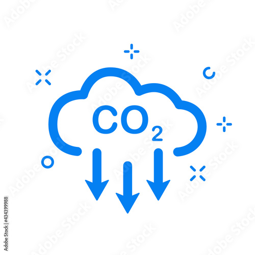 CO2 Linear icon. Emissions Reduction of Carbon Gas. Cloud of CO2 Gas. Decrease Pollution Line Icon. Carbon Dioxide Emissions. Editable stroke. Vector illustration photo