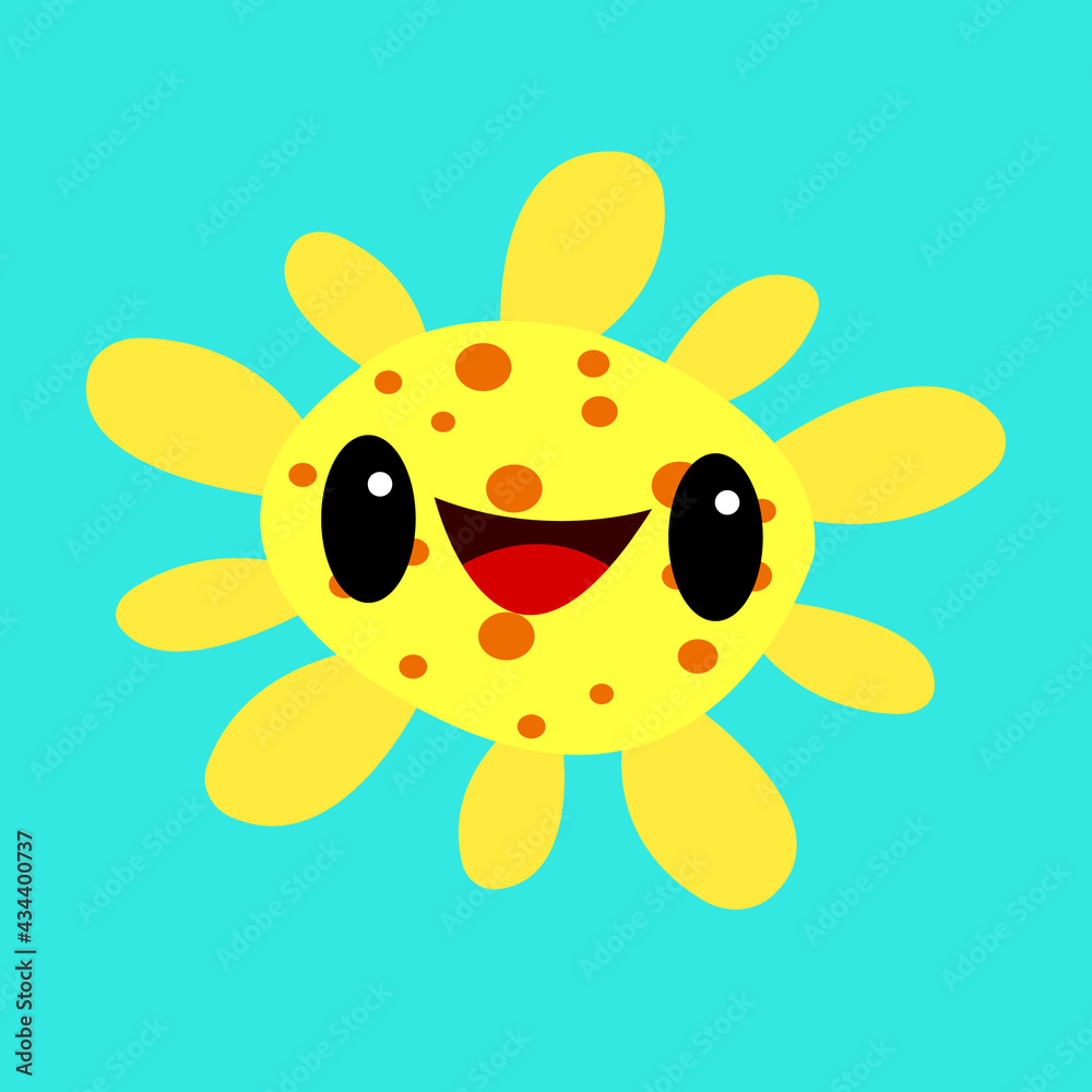 bright yellow microorganism Cheerful cartoon character with patterns of  round spots on a blue background Stock Vector | Adobe Stock