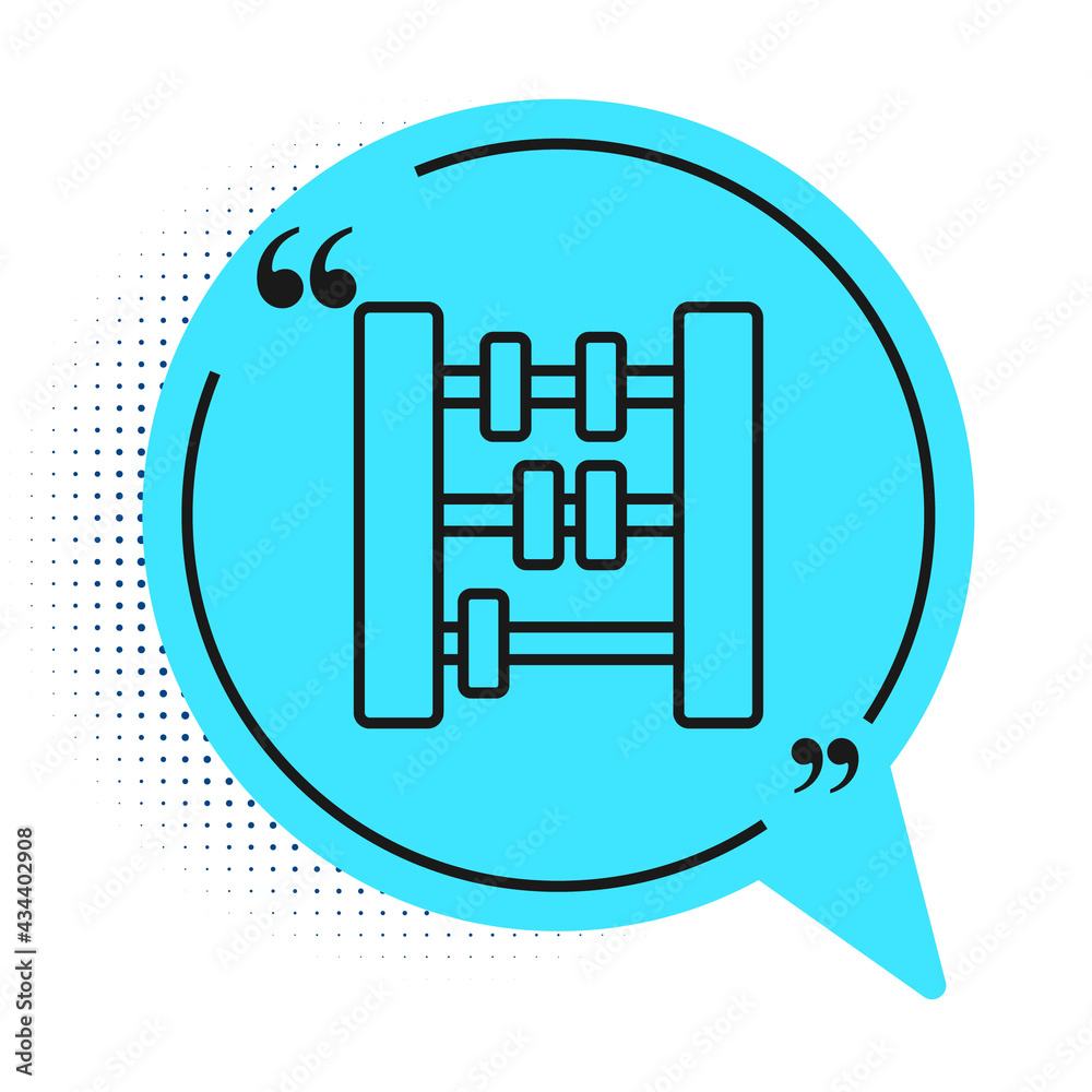 Black line Abacus icon isolated on white background. Traditional counting frame. Education sign. Mathematics school. Blue speech bubble symbol. Vector Black line Abacus icon isolated on white background. Traditional counting frame. Education sign. Mathematics school. Blue speech bubble symbol. Vector