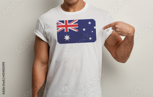 Australia Flag on white man t-shirt
