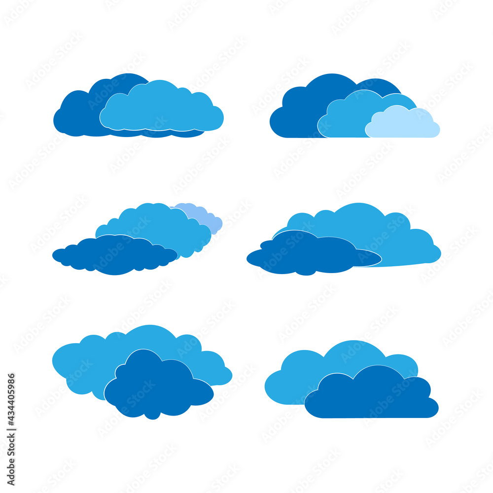 Silhouettes of blue clouds of different shapes on a white background. Silhouettes of blue clouds of different shapes on a white background.