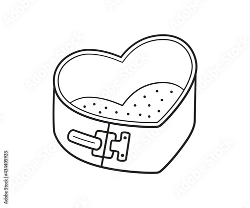 Detachable baking dish in heart shape with removable bottom. Hand rawn non-stick sponge cake pan. Vector illustration in doodle style on white background.